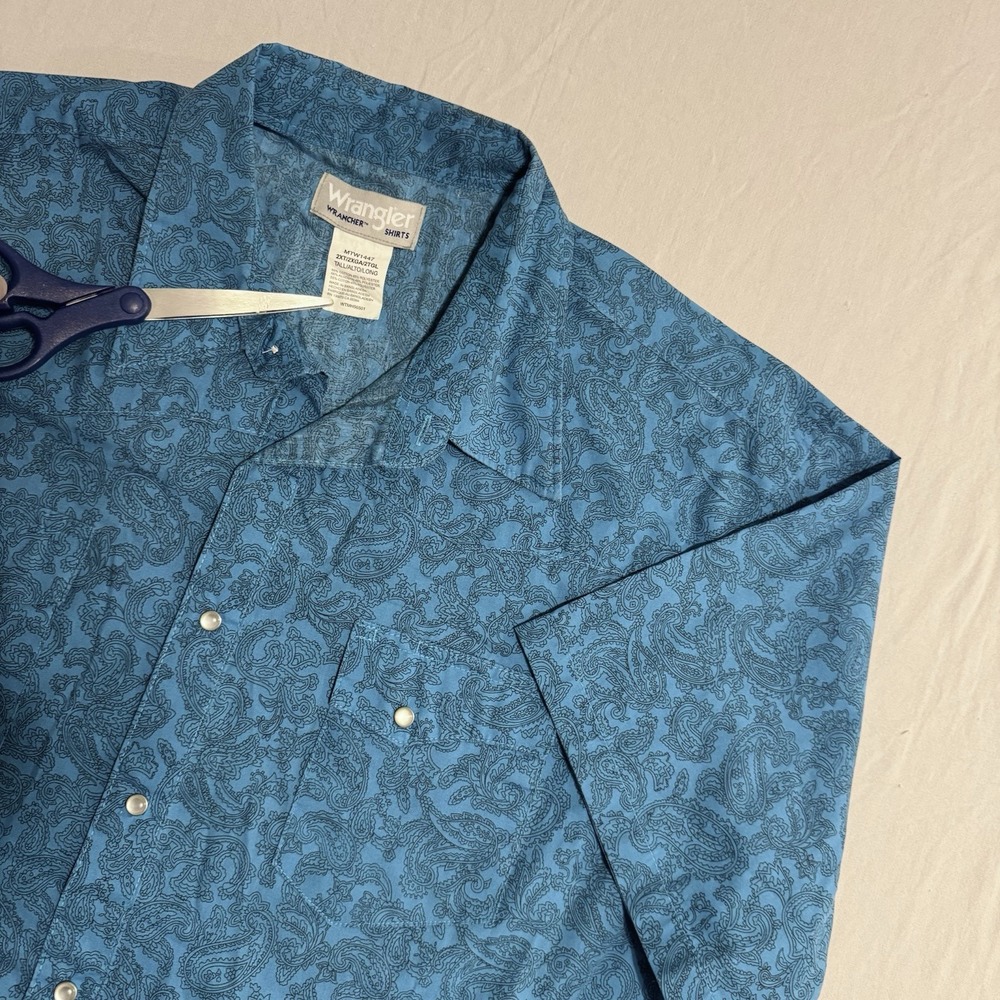 Wrangler Wrancher Men's Pearl Snap Shirt Paisley Western Teal Size 2XT Rodeo